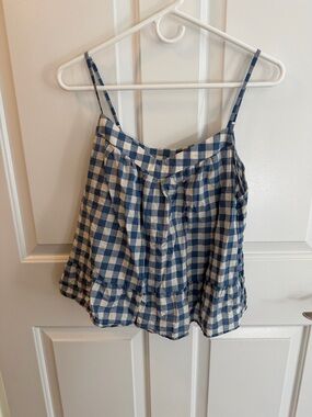 GAP Blue and White Gingham Spaghetti Strap Peplum Top